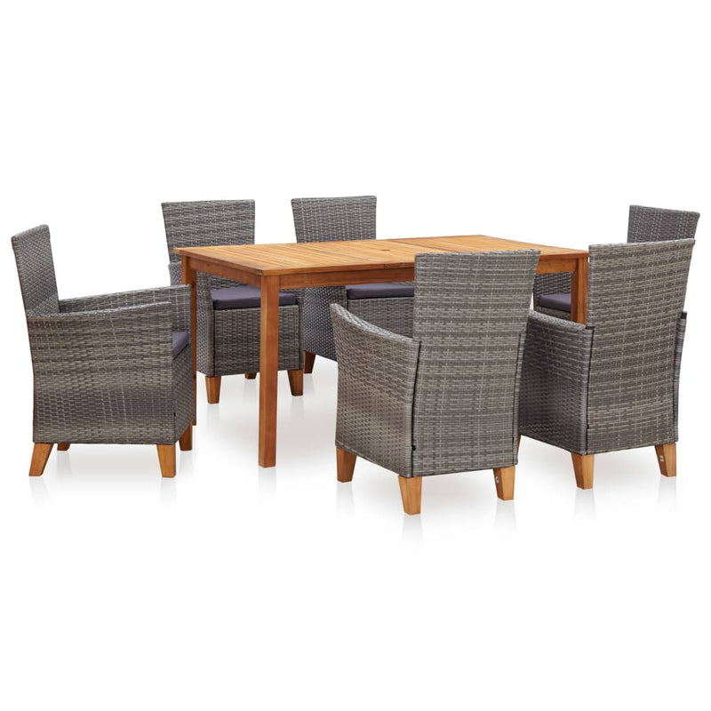 7 Piece Dining Set Poly Rattan and Solid Acacia Wood Gray