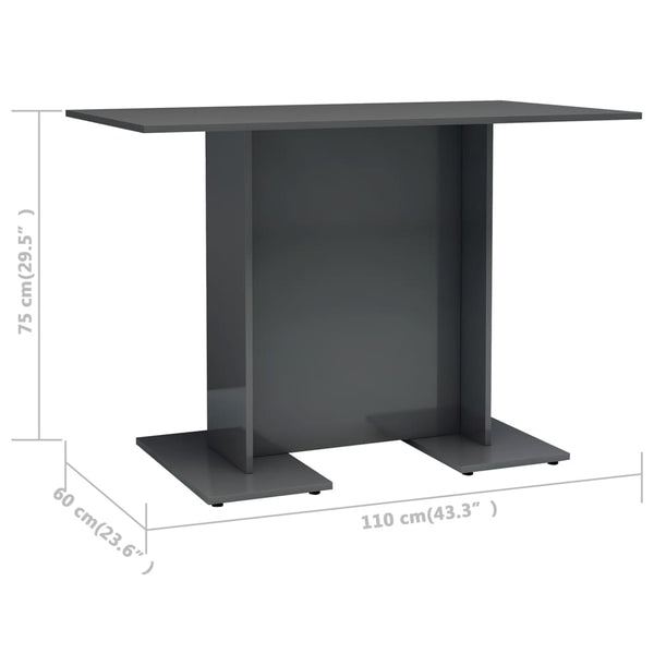 Dining Table High Gloss Gray 43.3"x23.6"x29.5" Chipboard