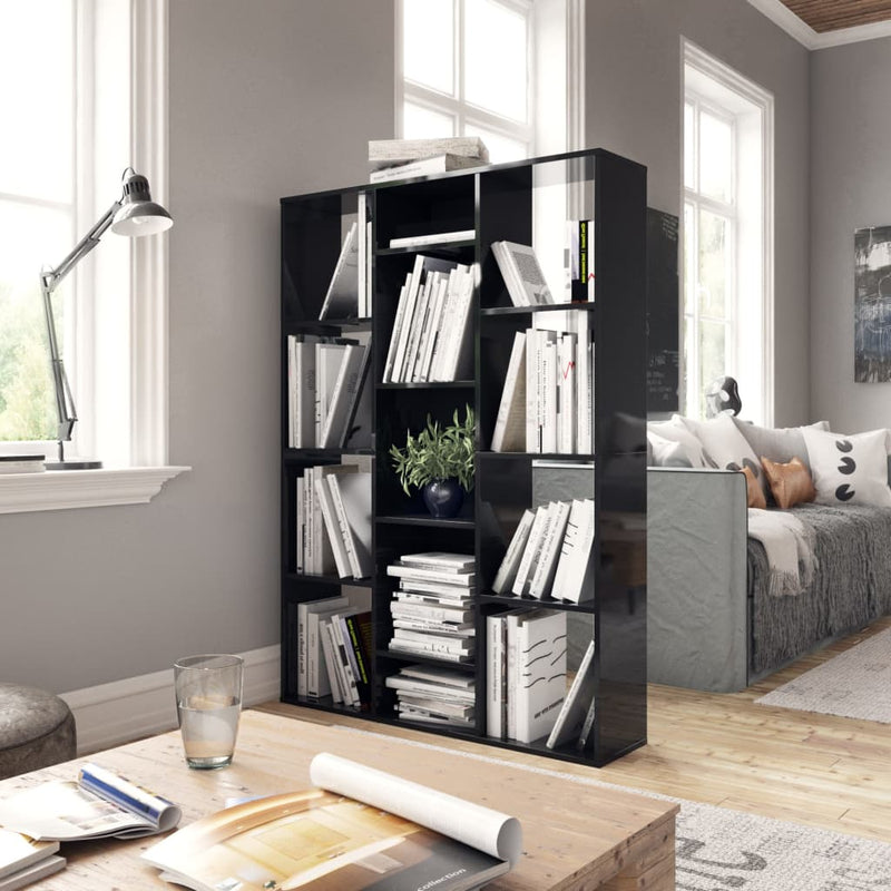 Room Divider/Book Cabinet High Gloss Black 39.4"x9.4"x55.1" Chipboard