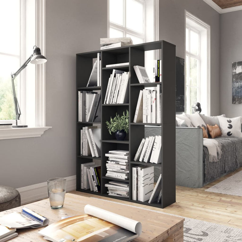 Room Divider/Book Cabinet High Gloss Gray 39.4"x9.4"x55.1" Chipboard