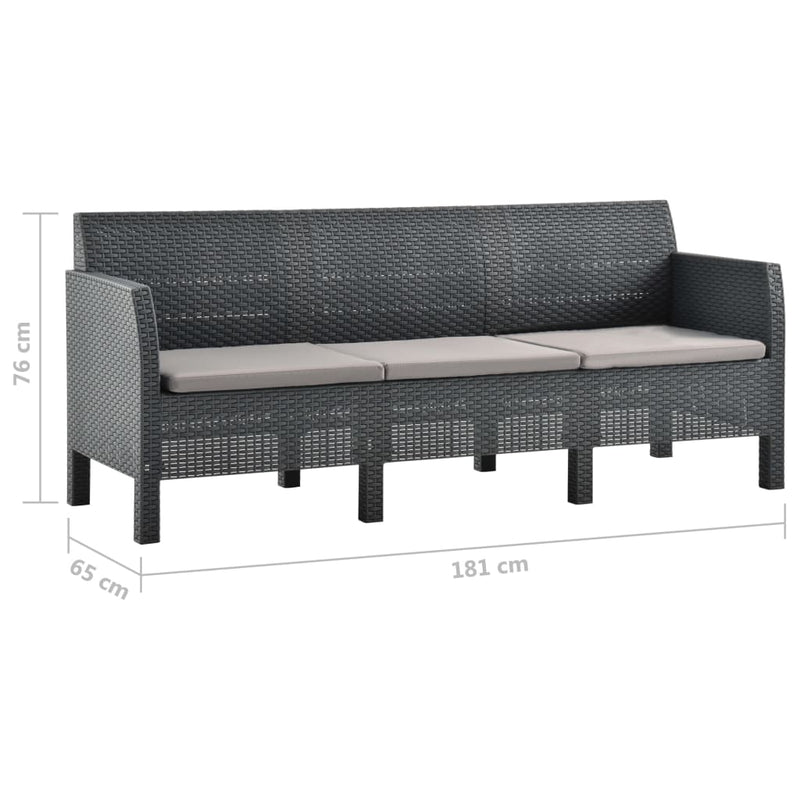 3-Seater Patio Sofa with Cushions Anthracite PP