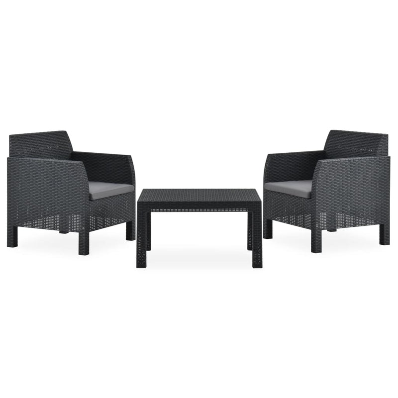 3 Piece Patio Lounge Set with Cushions PP Anthracite