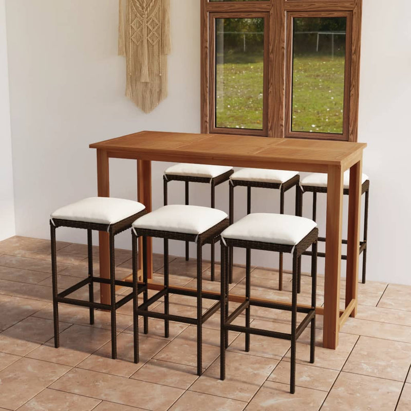 7 Piece Patio Bar Set with Cushions Brown