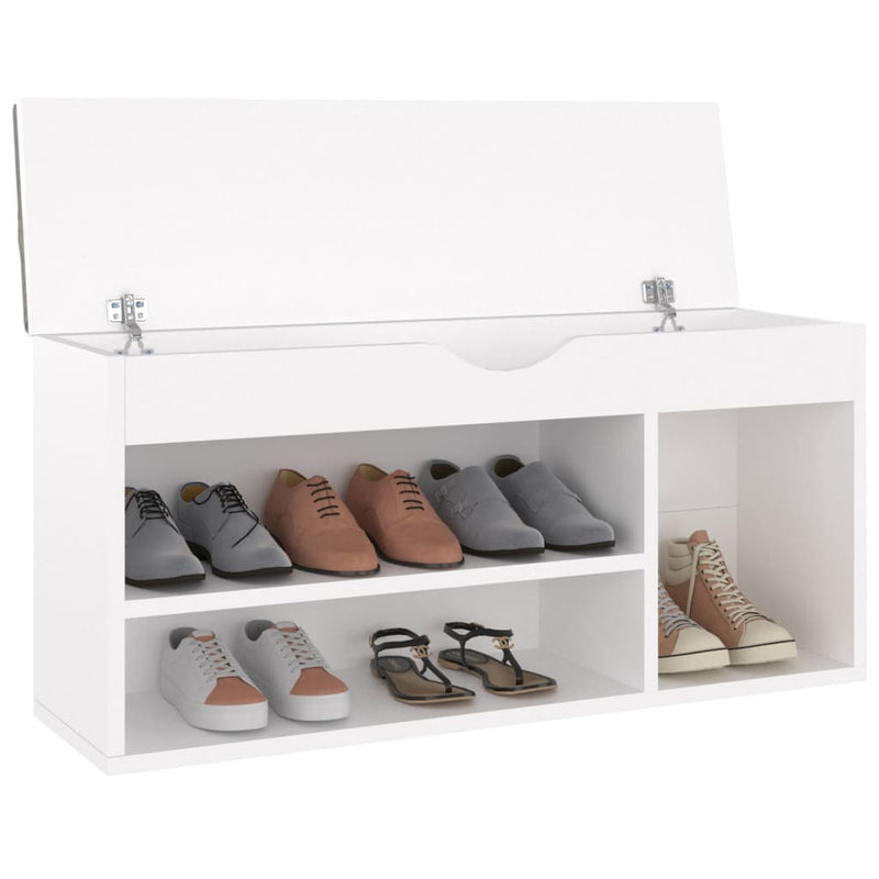 Shoe Bench with Cushion White 40.9"x11.8"x19.3" Chipboard