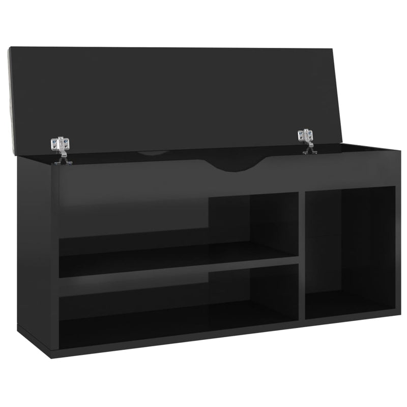 Shoe Bench with Cushion High Gloss Black 40.9"x11.8"x19.3" Chipboard