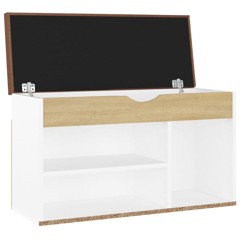 Shoe Bench with Cushion White and Sonoma Oak 31.5"x11.8"x18.5" Chipboard