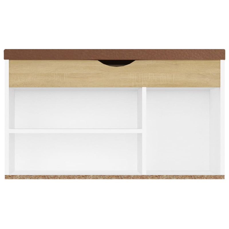 Shoe Bench with Cushion White and Sonoma Oak 31.5"x11.8"x18.5" Chipboard