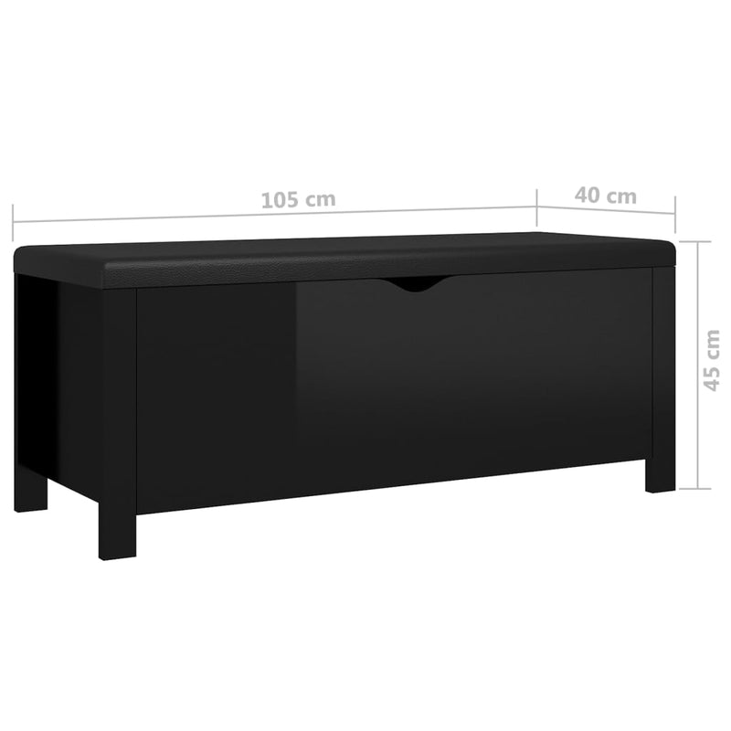 Storage Box with Cushion High Gloss Black 41.3"x15.7"x17.7" Chipboard