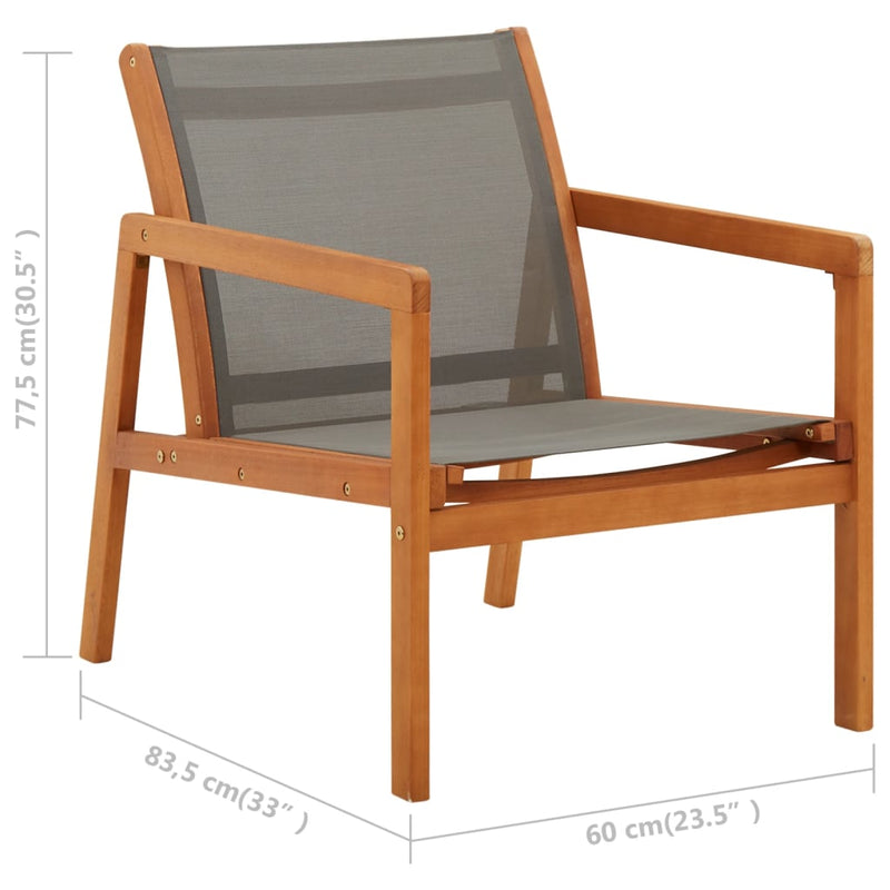 Patio Lounge Chair Gray Solid Eucalyptus Wood and Textilene