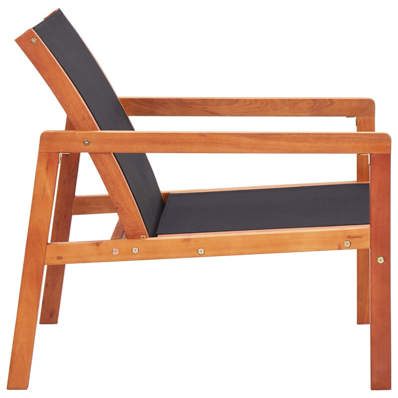 Patio Lounge Chair Black Solid Eucalyptus Wood and Textilene