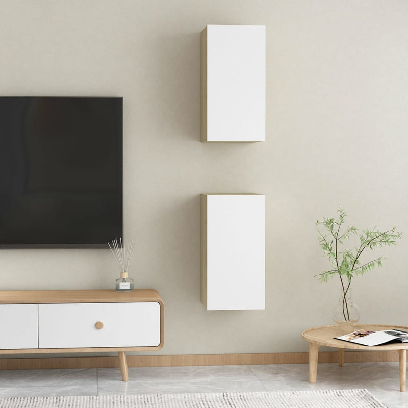 TV Cabinets 2 pcs White and Sonoma Oak 12"x11.8"x23.6" Chipboard