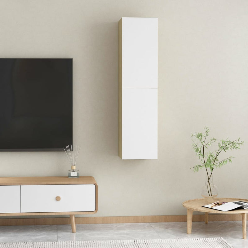 TV Cabinets 2 pcs White and Sonoma Oak 12"x11.8"x23.6" Chipboard