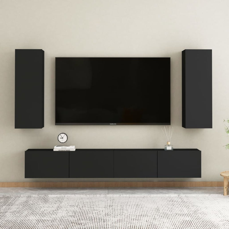 TV Cabinets 2 pcs Black 12"x11.8"x35.4" Chipboard