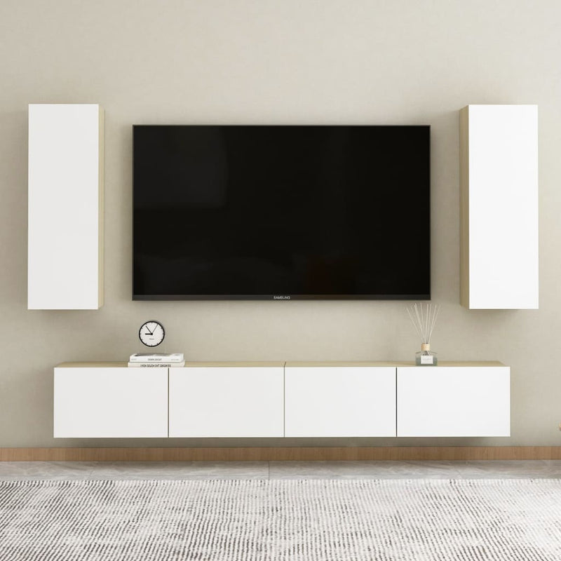 TV Cabinet White and Sonoma Oak 12"x11.8"x35.4" Chipboard