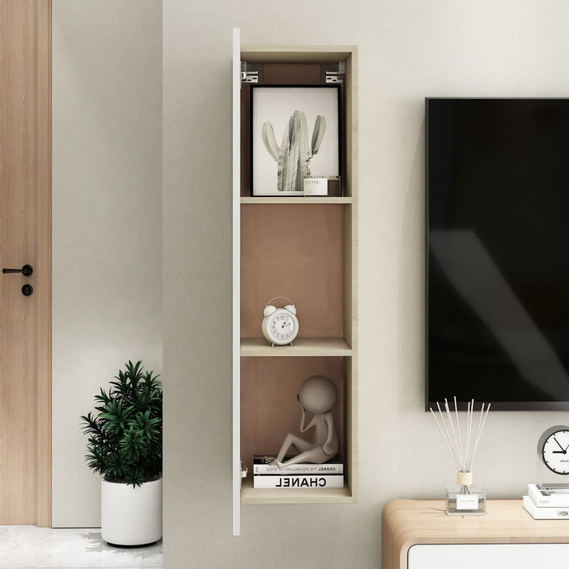 TV Cabinet White and Sonoma Oak 12"x11.8"x43.3" Chipboard