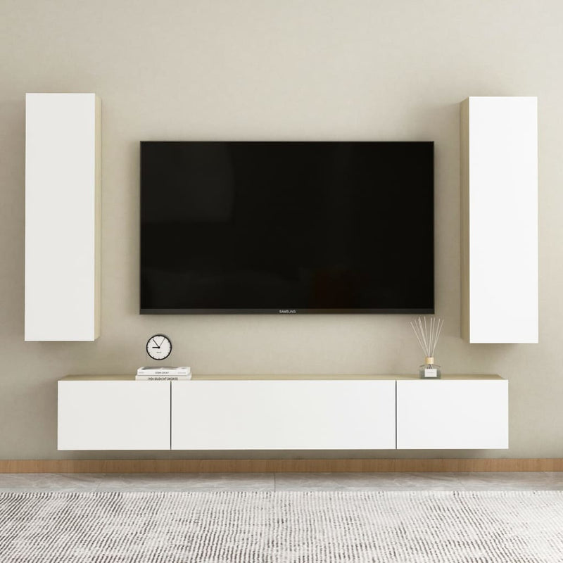 TV Cabinet White and Sonoma Oak 12"x11.8"x43.3" Chipboard