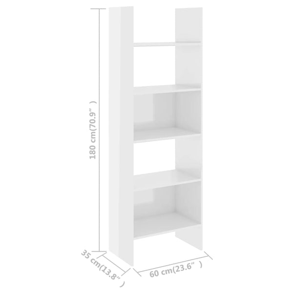 Book Cabinet High Gloss White 23.6"x13.8"x70.9" Chipboard