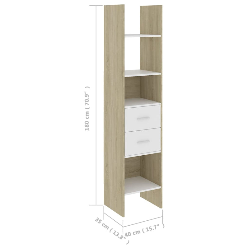 Book Cabinet White and Sonoma Oak 15.7"x13.8"x70.9" Chipboard