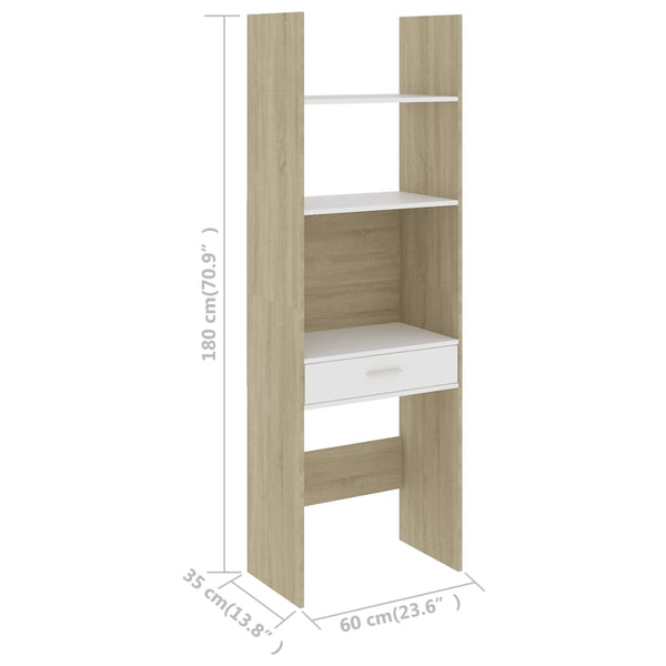 Book Cabinet White and Sonoma Oak 23.6"x13.8"x70.9" Chipboard
