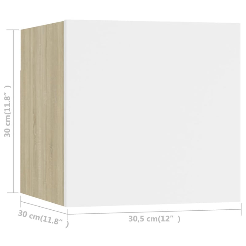 Wall Mounted TV Cabinet White and Sonoma Oak 12"x11.8"x11.8"