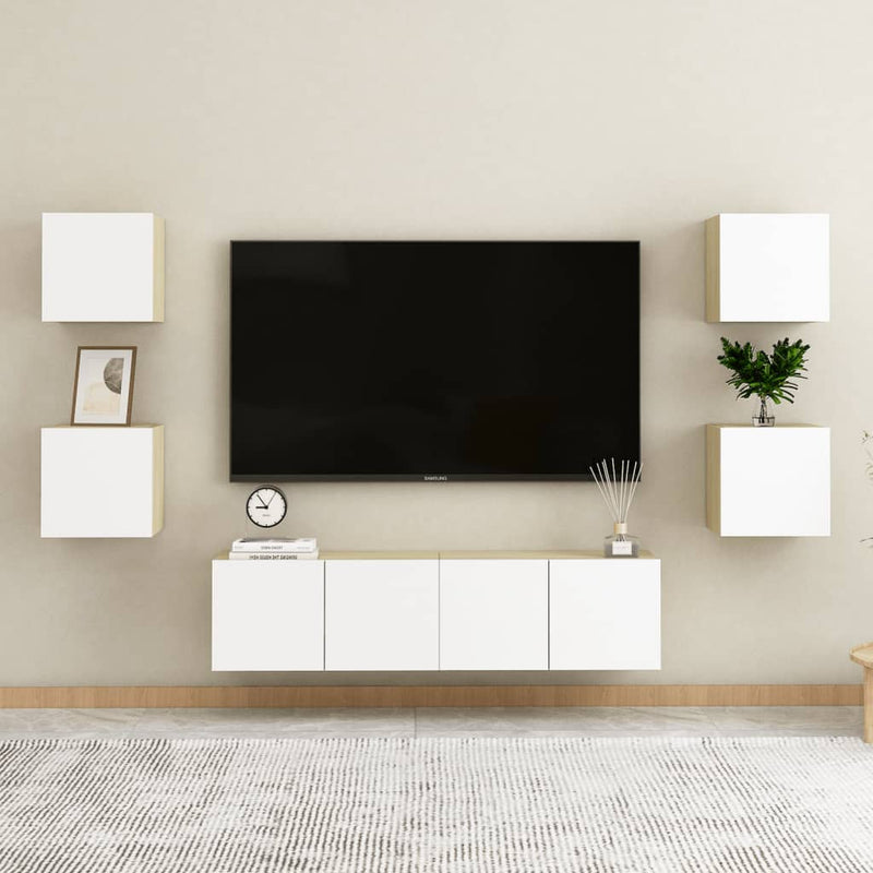 Wall Mounted TV Cabinet White and Sonoma Oak 12"x11.8"x11.8"