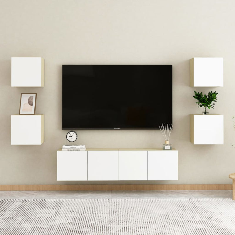 Wall Mounted TV Cabinets 2 pcs White and Sonoma Oak 12"x11.8"x11.8"