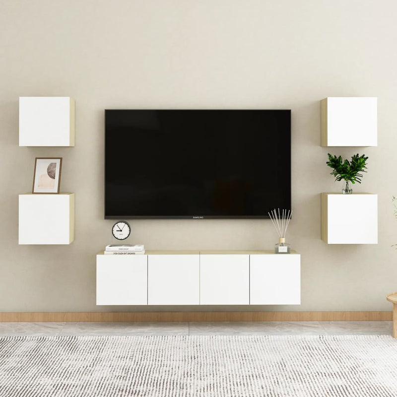 Wall Mounted TV Cabinets 4 pcs White and Sonoma Oak 12"x11.8"x11.8"