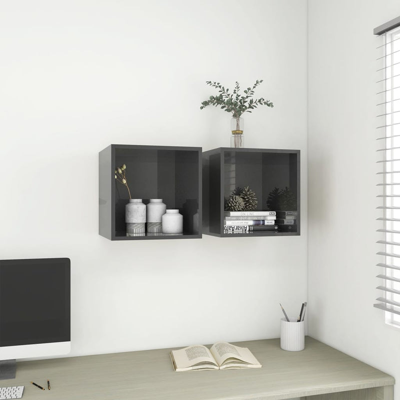 Wall Cabinet High Gloss Gray 14.6"x14.6"x14.6" Chipboard