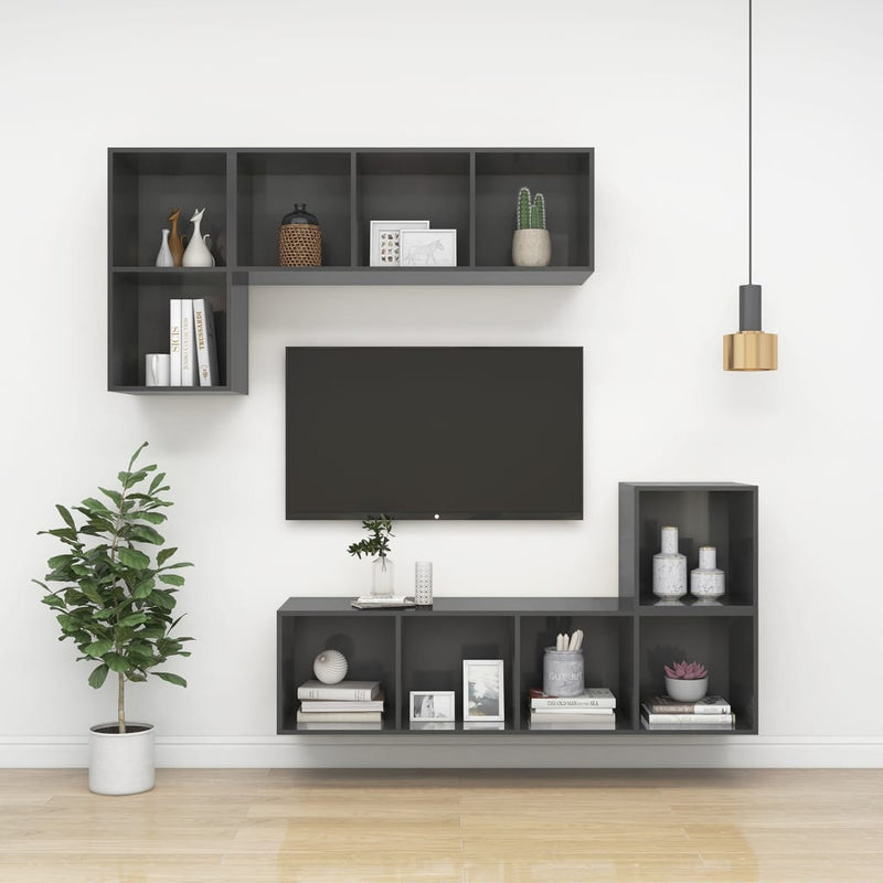 Wall Cabinets 2 pcs High Gloss Gray 14.6"x14.6"x14.6" Chipboard