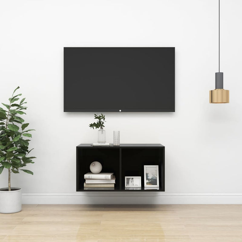 Wall-mounted TV Cabinet High Gloss Black 14.6"x14.6"x28.3" Chipboard
