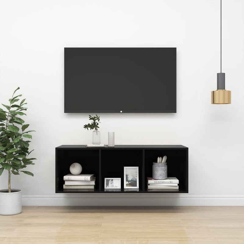 Wall-mounted TV Cabinet High Gloss Black 14.6"x14.6"x42.1" Chipboard