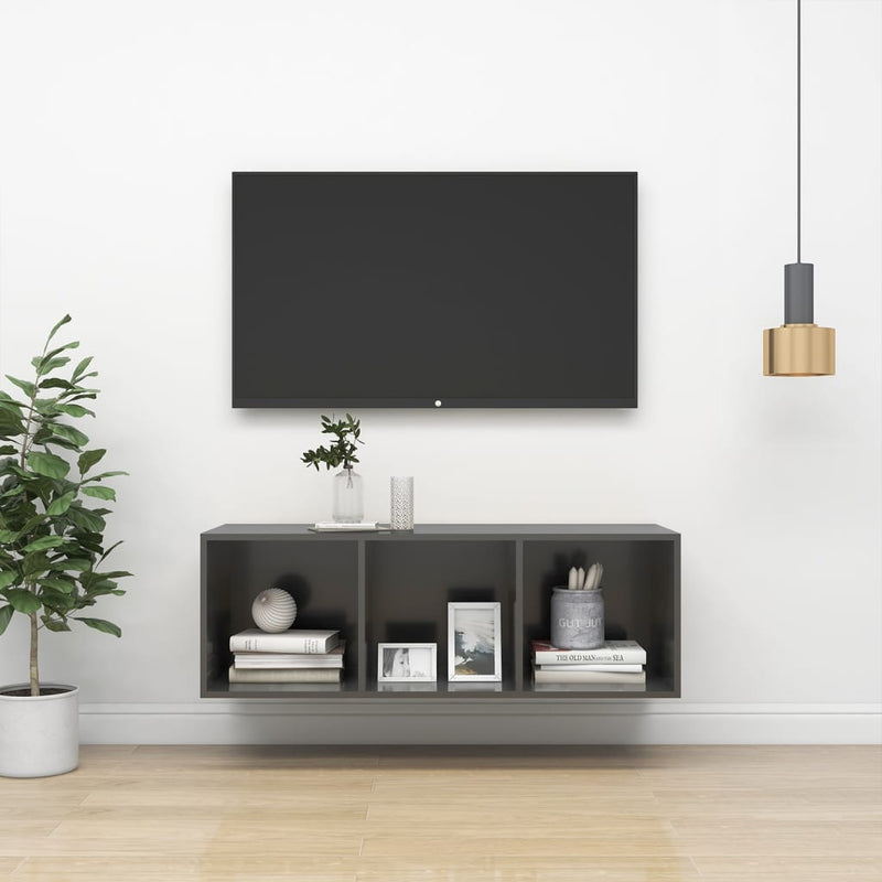 Wall-mounted TV Cabinet High Gloss Gray 14.6"x14.6"x42.1" Chipboard