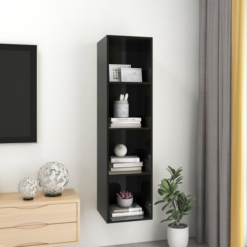 Wall-mounted TV Cabinet High Gloss Black 14.6"x14.6"x56.1" Chipboard