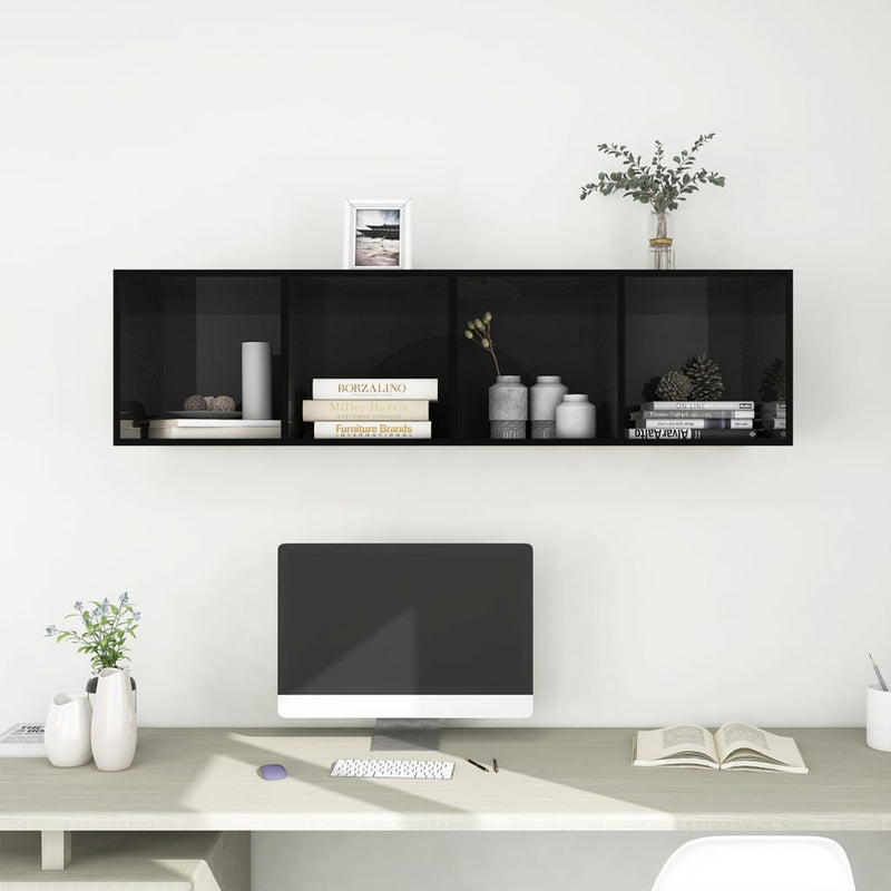 Wall-mounted TV Cabinet High Gloss Black 14.6"x14.6"x56.1" Chipboard