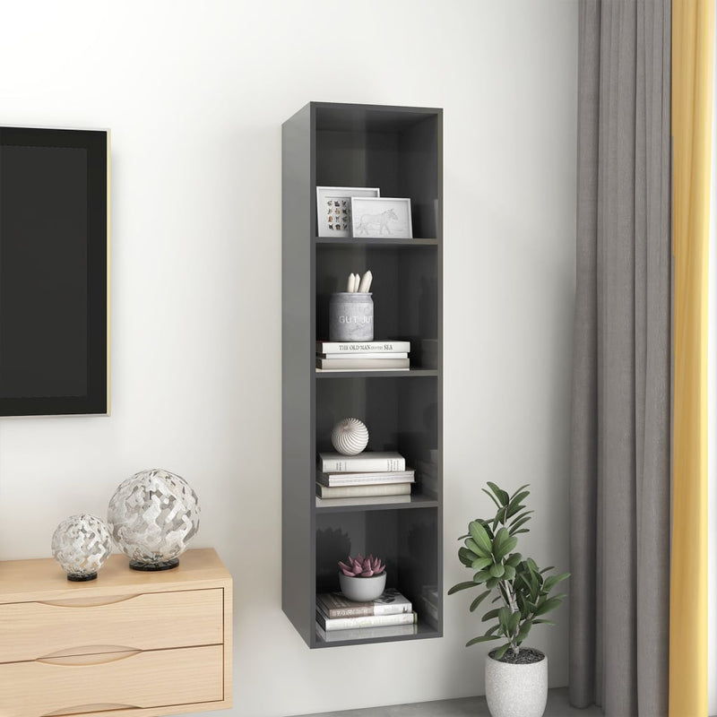 Wall-mounted TV Cabinet High Gloss Gray 14.6"x14.6"x56.1" Chipboard