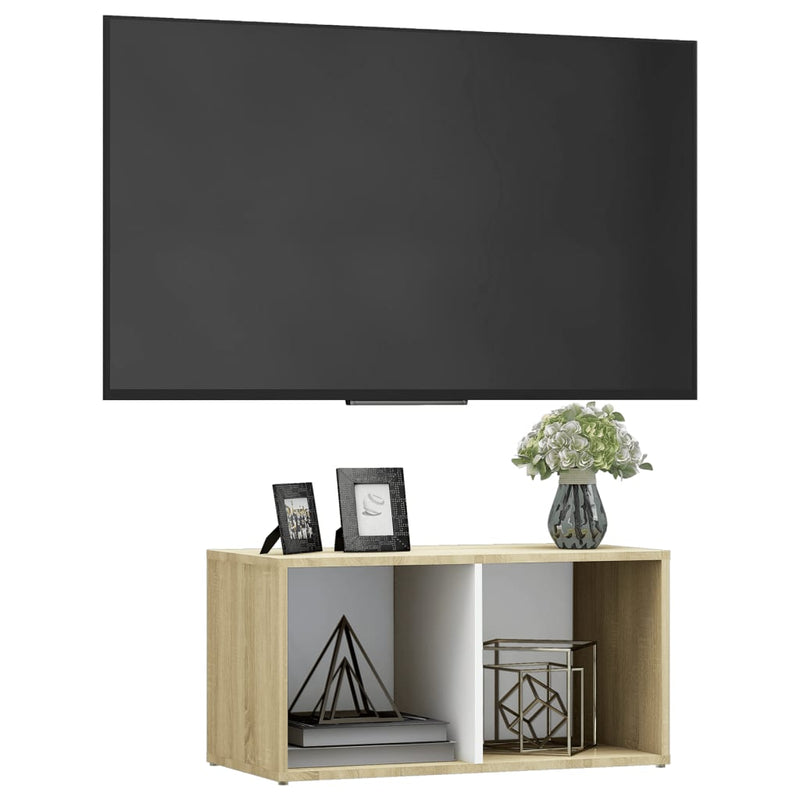 TV Cabinet White and Sonoma Oak 28.3"x13.8"x14.4" Chipboard