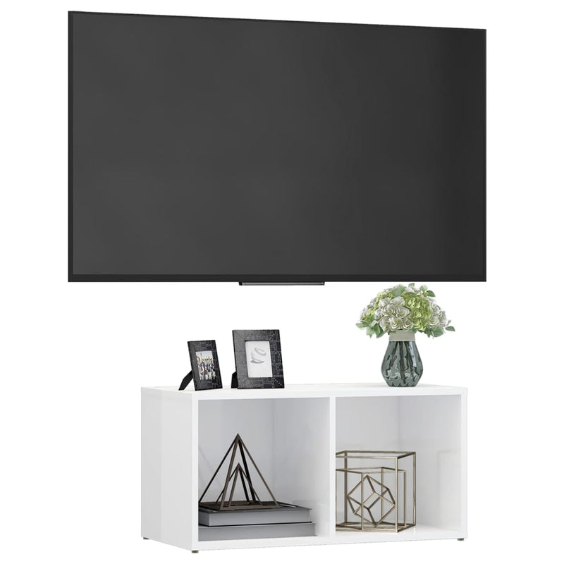 TV Cabinet High Gloss White 28.3"x13.8"x14.4" Chipboard