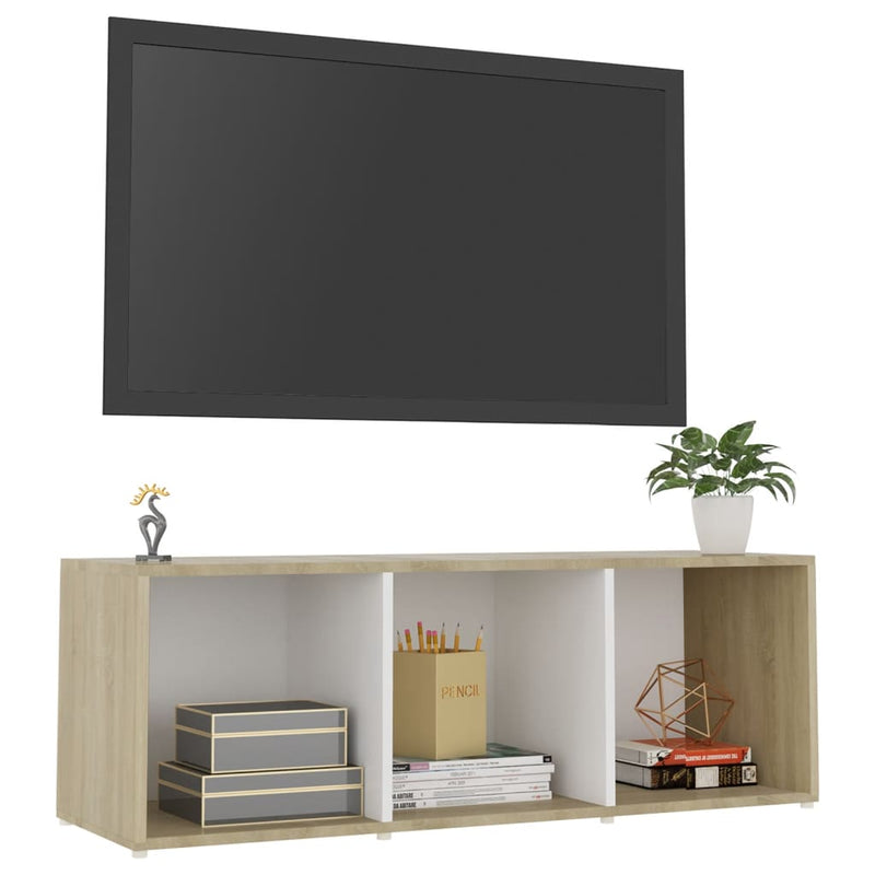 TV Cabinet White and Sonoma Oak 42.1"x13.8"x14.6" Chipboard