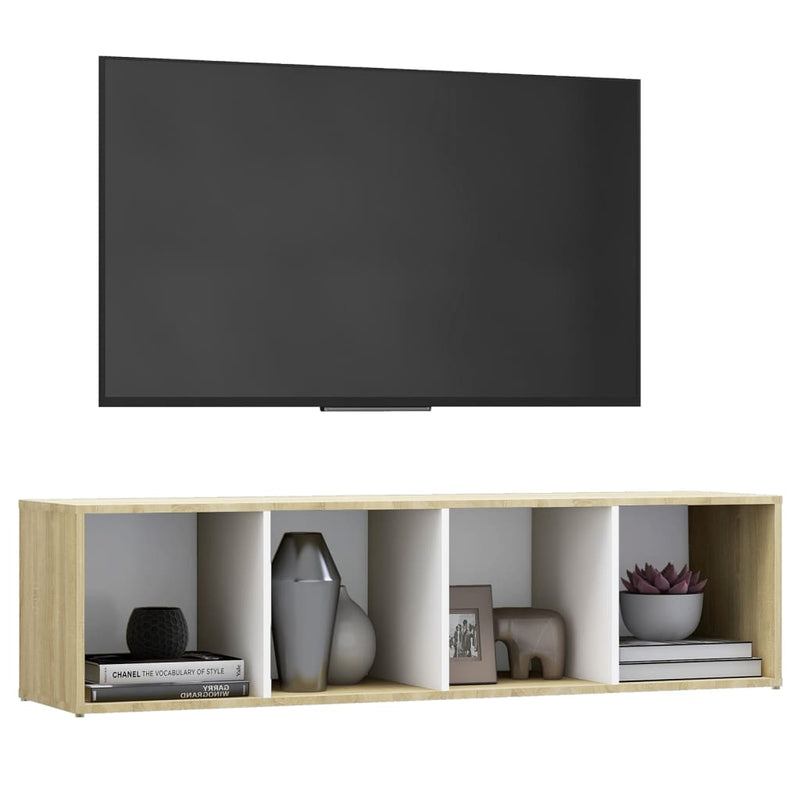 TV Cabinet White and Sonoma Oak 56.1"x13.8"x14.4" Chipboard