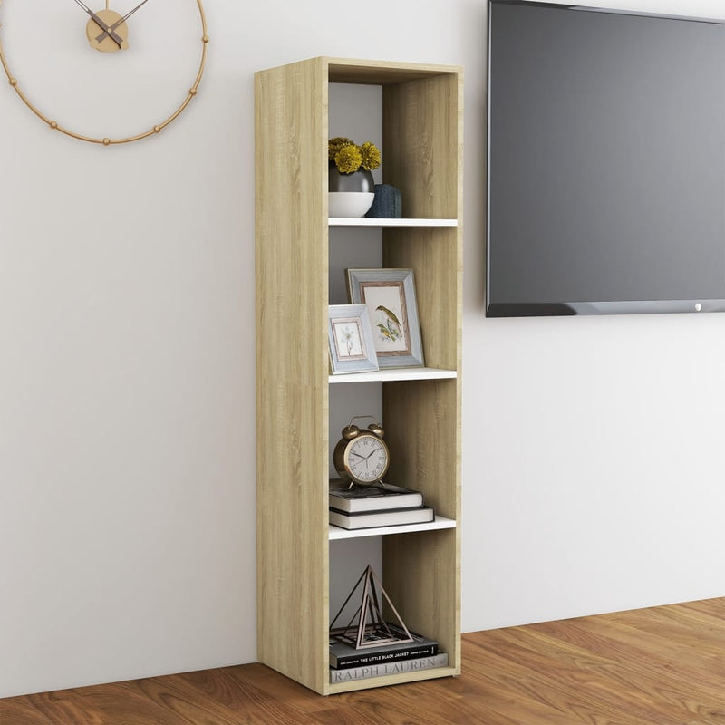 TV Cabinet White and Sonoma Oak 56.1"x13.8"x14.4" Chipboard