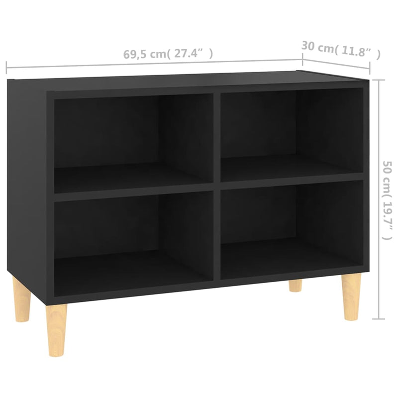 TV Cabinet with Solid Wood Legs Black 27.4"x11.8"x19.7"