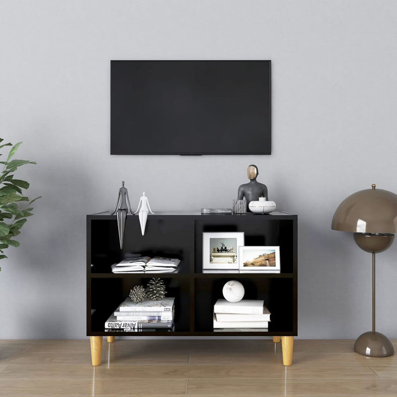 TV Cabinet with Solid Wood Legs Black 27.4"x11.8"x19.7"