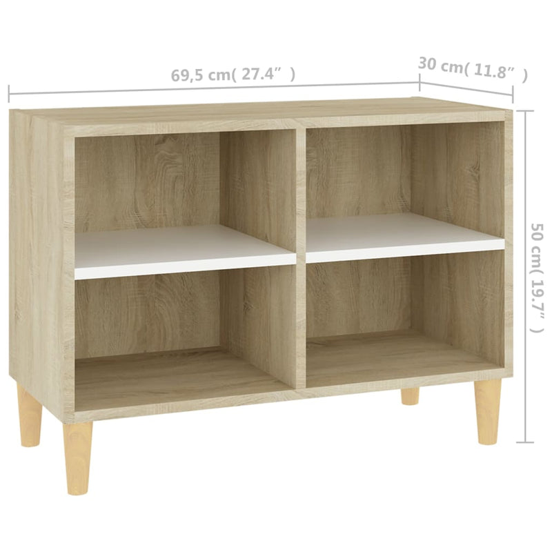 TV Cabinet & Solid Wood Legs White and Sonoma Oak 27.3"x11.8"x19.6"