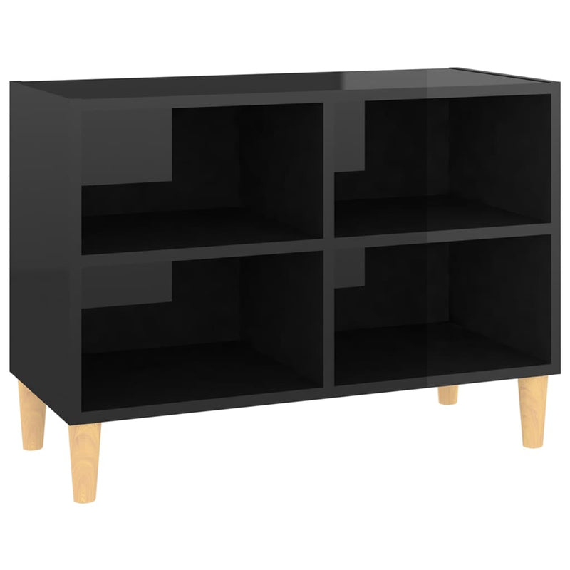 TV Cabinet with Solid Wood Legs High Gloss Black 27.3"x11.8"x19.6"