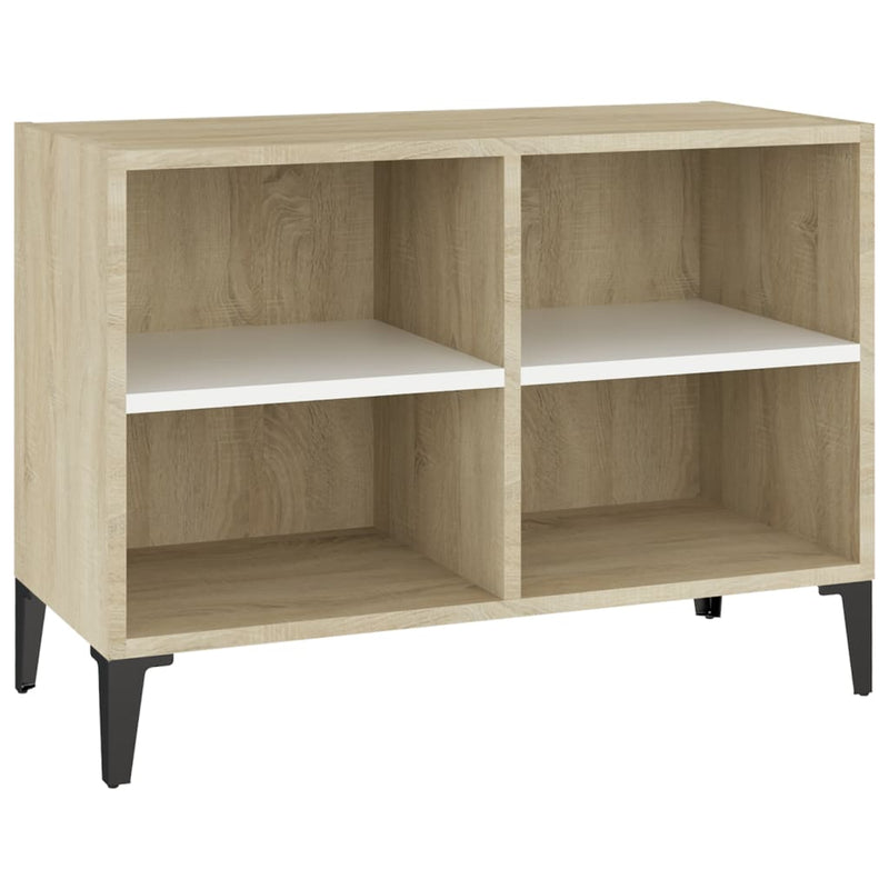 TV Cabinet with Metal Legs White and Sonoma Oak 27.4"x12"x20"