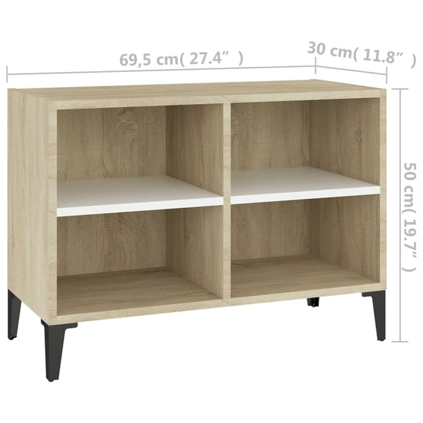 TV Cabinet with Metal Legs White and Sonoma Oak 27.4"x12"x20"