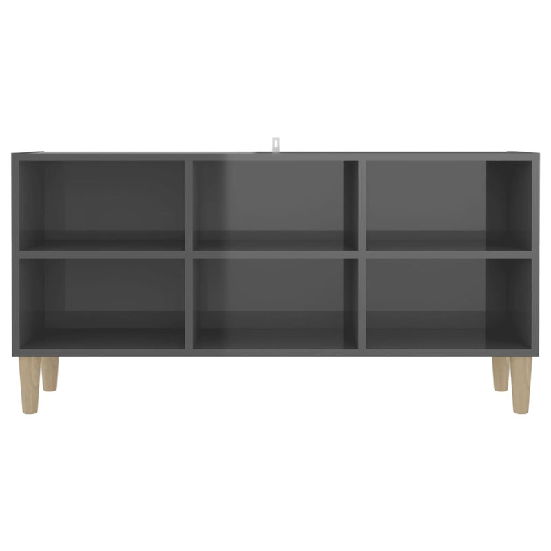 TV Cabinet with Solid Wood Legs High Gloss Gray 40.7"x11.8"x19.7"