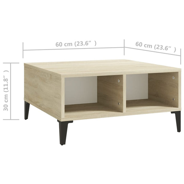 Coffee Table White and Sonoma Oak 24"x24"x12" Chipboard