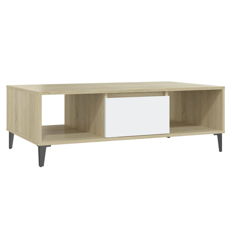 Coffee Table White and Sonoma Oak 40.7"x23.6"x11.8" Chipboard