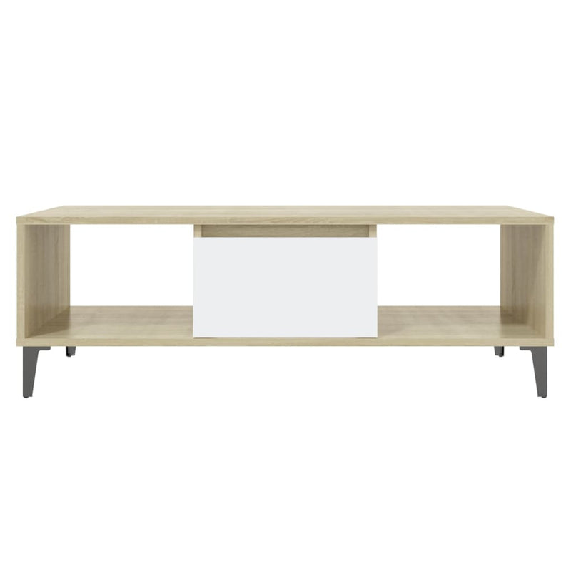 Coffee Table White and Sonoma Oak 40.7"x23.6"x11.8" Chipboard